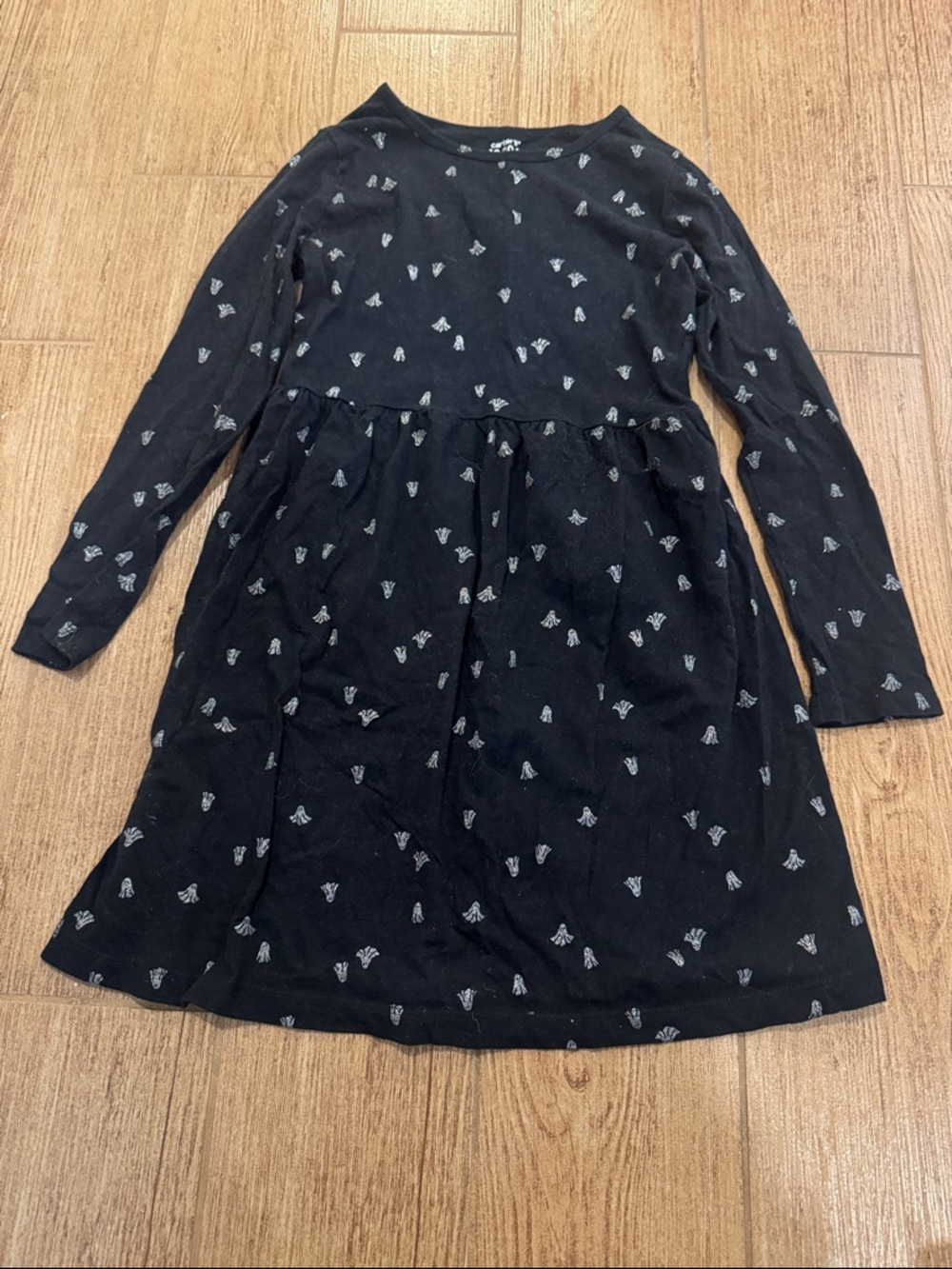 Carter's Black Long-Sleeve Knit Dress with White Floral Print